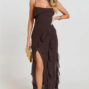 Showpo Ruffle Chocolate Dress